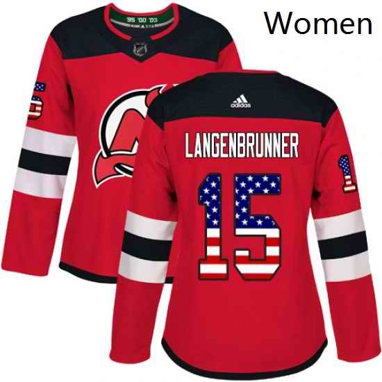 Womens Adidas New Jersey Devils 15 Jamie Langenbrunner Authentic Red USA Flag Fashion NHL Jersey